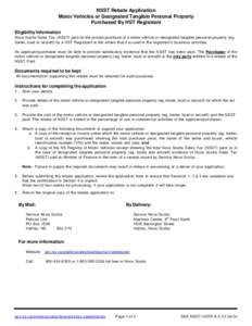 NSST Rebate Application Motor Vehicles or Designated Tangible Personal Property Purchased By HST Registrant Eligibility Information Nova Scotia Sales Tax (NSST) paid on the private purchase of a motor vehicle or designat