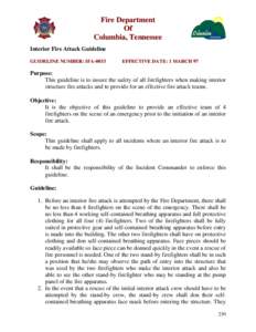 Fire Department Of Columbia, Tennessee Interior Fire Attack Guideline GUIDELINE NUMBER: IFA-0033