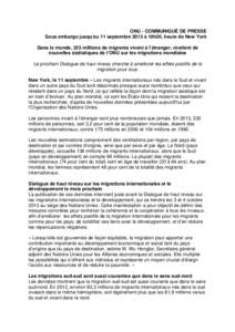 Microsoft Word - UN press release_International Migration Figures_EMBARGOED until 11 September 2013_FINAL FINAL.FRENCH.doc