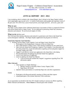 Napa County Chapter – California Grand Jurors’ Association P.O. Box 2496, Yountville, CA[removed]removed] www.napachapter-cgja.org  ANNUAL REPORT[removed]