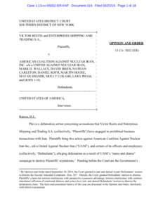 Case 1:13-cvER-KNF Document 316 FiledPage 1 of 18  UNITED STATES DISTRICT COURT SOUTHERN DISTRICT OF NEW YORK ------------------------------------------------------------------------x VICTOR RESTIS and E
