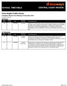 CENTRAL COAST REGION  SCHOOL TIMETABLE Erina Heights Public School Timetable effective from Monday 01 December 2014 Amended[removed]