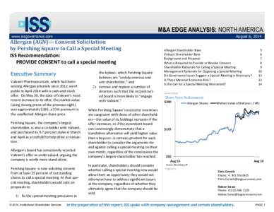 Allergan (AGN) Call for Special Meeting by Pershing Square