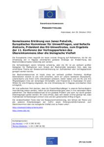 EUROPÄISCHE KOMMISSION  PRESSEMITTEILUNG Hyderabad, den 20. Oktober[removed]Gemeinsame Erklärung von Janez Potočnik,