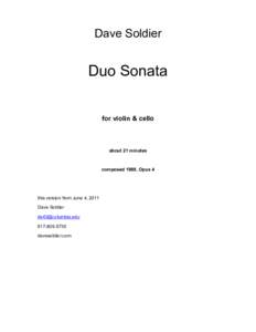 Dave Soldier  Duo Sonata for violin & cello  about 21 minutes