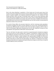 Pinal County Community College District Impact of 15% Reduction in State Aid Funding Due to the almost doubling in population in Pinal County over the past several years Pinal County Community College District (Central A