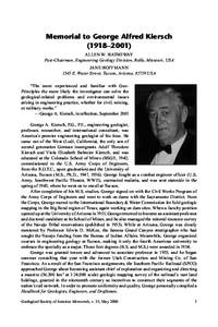 Memorial to George Alfred Kiersch (1918–2001) ALLEN W. HATHEWAY Past-Chairman, Engineering Geology Division, Rolla, Missouri, USA JANE HOFFMANN 1545 E. Water Street, Tucson, Arizona, 85719 USA