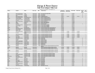 Energy & Power Source Full Text Subject Title List (Academic Journal, Magazine, Trade Publication, etc.) Category