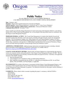 Oregon John A. Kitzhaber, MD, Governor Oregon Coastal Management Program Department of Land Conservation and Development 635 Capitol Street, Suite 150