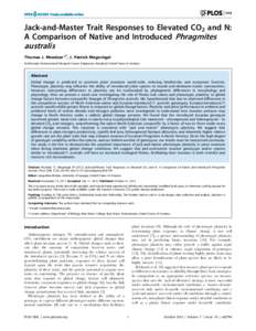 Jack-and-Master Trait Responses to Elevated CO2 and N: A Comparison of Native and Introduced Phragmites australis Thomas J. Mozdzer*¤, J. Patrick Megonigal Smithsonian Environmental Research Center, Edgewater, Maryland,