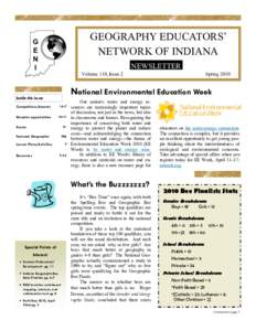 GEOGRAPHY EDUCATORS’ NETWORK OF INDIANA NEWSLETTER Volume 110, Issue 2  Inside this issue: