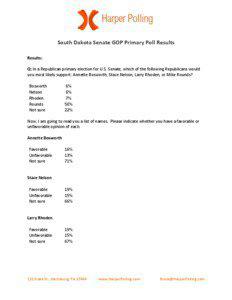 South Dakota Senate GOP Primary Poll Results Results: Q: In a Republican primary election for U.S. Senate, which of the following Republicans would
