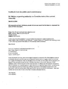 TABLED DOCUMENT[removed]TABLED ON MARCH 13, 2014 Feedback from the public sent to Bob Bromley /