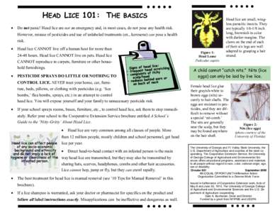 HEAD LICE 101: THE • BASICS  Do not panic! Head lice are not an emergency and, in most cases, do not pose any health risk.