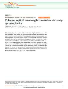 ARTICLE Received 6 Aug 2012 | Accepted 12 Oct 2012 | Published 13 Nov 2012 DOI: [removed]ncomms2201  Coherent optical wavelength conversion via cavity