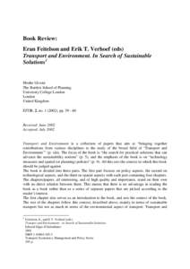 Book Review: Eran Feitelson and Erik T. Verhoef (eds) Transport and Environment. In Search of Sustainable Solutions1  Moshe Givoni