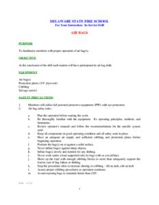 DELAWARE STATE FIRE SCHOOL For Your Instruction: In-Service Drill AIR BAGS PURPOSE To familiarize members with proper operation of air bag(s).