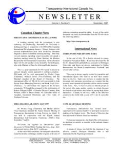 Transparency International Canada Inc.  NEWSLETTER Volume 1, Number 5  Canadian Chapter News