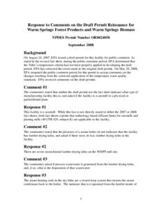 Response to Comments on the Draft Permit Reissuance for Warm Springs Forest Products and Warm Springs Biomass