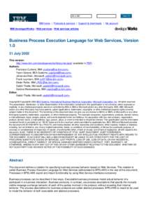 Business Process Execution Language for Web Services, Version 1.0