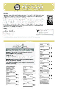 Whatcom County Official  Voters’ Pamphlet Primary Election – August 5, 2014 Dear Voters,