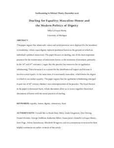 Forthcoming in Political Theory, December[removed]Dueling for Equality: Masculine Honor and