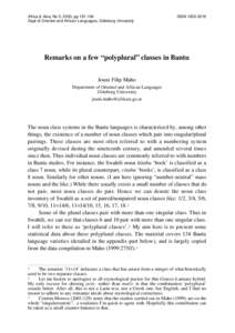 Africa & Asia, No 3, 2003, pp[removed]Dept of Oriental and African Languages, Göteborg University ISSN[removed]Remarks on a few “polyplural” classes in Bantu