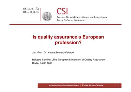 Is quality assurance a European profession? Jun.-Prof. Dr. Kathia Serrano-Velarde Bologna Seminar „The European Dimension of Quality Assurance“ Berlin, 