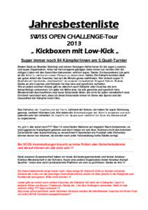 Jahresbestenliste SWISS OPEN CHALLENGE-Tour 2013