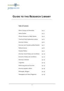 Guide to the Research Library  Table of Contents Ethnic Groups and Minorities