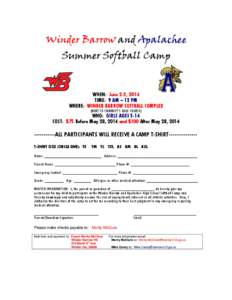 Winder Barrow and Apalachee Summer Softball Camp WHEN: June 2-5, 2014 TIME: 9 AM – 12 PM WHERE: WINDER BARROW SOFTBALL COMPLEX