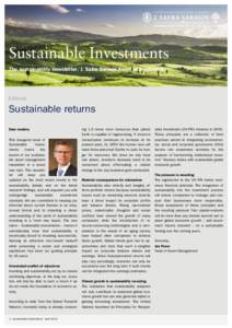 Sustainable Investments The sustainability newsletter, J. Safra Sarasin Asset Management April 2014 Editorial