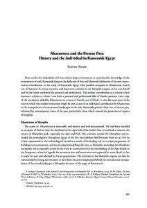 Khaemwese and the Present Past: History and the Individual in Ramesside Egypt Steven Snape
