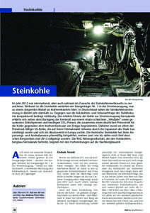 Steinkohle  Steinkohle Bild: RAG Aktiengesellschaft  Im Jahr 2012 war international, aber auch national ein Zuwachs des Steinkohlenverbrauchs zu verzeichnen. Weltweit ist die Steinkohle weiterhin der Energieträger Nr. 1