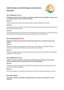 EAZA Education and Exhibit Design Committee AimsAim 1 (Affective) Emotion EAZA and its members will be champions of inspiring the public and other stakeholders on how to care; for individual animals, for speci