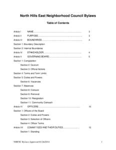 North Hills East Neighborhood Council Bylaws Table of Contents Article I NAME…………………………………………………………