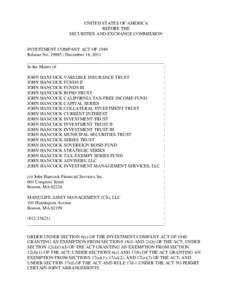 Manulife Financial / S&P/TSX 60 Index / S&P/TSX Composite Index / John Hancock / Investment Company Act / Hancock / Trust law / U.S. Securities and Exchange Commission / Law / Insurance / Massachusetts