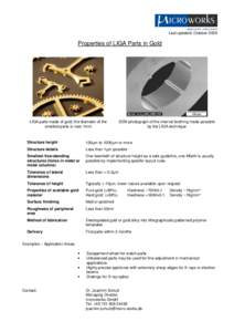 Last updated: OctoberProperties of LIGA Parts in Gold LIGA parts made of gold; the diameter of the smallest parts is near 1mm