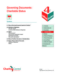 Governing Documents: Charitable Status Contents 4.1 Why are Governing Documents Important to Charities? 4.2 Notification of Registration