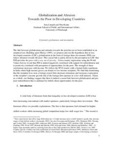 Globalization and Altruism Towards the Poor in Developing Countries Sera Linardi and Nita Rudra Graduate School of Public and International Affairs University of Pittsburgh