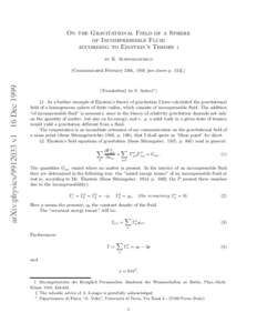 On the Gravitational Field of a Sphere of Incompressible Fluid according to Einstein’s Theory † by K. Schwarzschild  arXiv:physics[removed]v1 16 Dec 1999