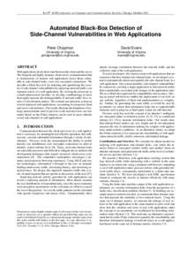 In 18th ACM Conference on Computer and Communications Security, Chicago, OctoberAutomated Black-Box Detection of Side-Channel Vulnerabilities in Web Applications Peter Chapman