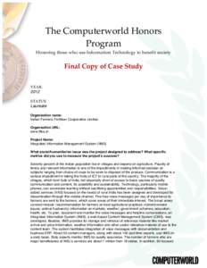 The  Computerworld  Honors   Program     Honoring  those  who  use  Information  Technology  to  benefit  society      Final  Copy  of  Case  Study  