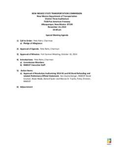 NEW MEXICO STATE TRANSPORTATION COMMISSION New Mexico Department of Transportation District Three Auditorium 7500 Pan American Freeway Albuquerque, New Mexico[removed]November 10, 2014