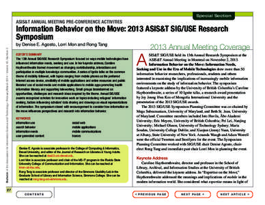 Special Section  Bulletin of the Association for Information Science and Technology – February/March 2014 – Volume 40, Number 3 ASIS&T ANNUAL MEETING PRE-CONFERENCE ACTIVITIES