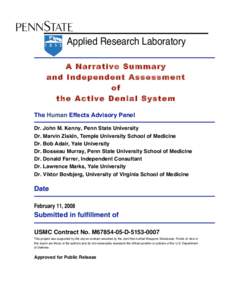 Applied Research Laboratory A Narrative Summary and Independent Assessment of the Active Denial System The Human Effects Advisory Panel