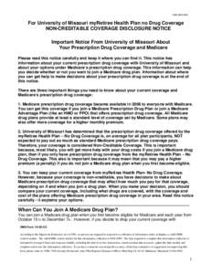 For University of Missouri myRetiree Health Plan No Drug Coverage: Non-Creditable Coverage Disclosure Notice