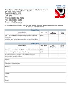 Price List February 11, 2011 First Peoples’ Heritage, Language and Culture Council 1A Boat Ramp Road Brentwood Bay, B.C.