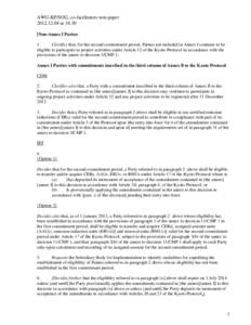 AWG-KP/SOG, co-facilitators non-paper[removed]at[removed]Non-Annex I Parties 1. Clarifies that, for the second commitment period, Parties not included in Annex I continue to be eligible to participate in project activi