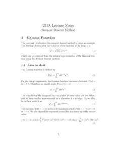 221A Lecture Notes Steepest Descent Method 1 Gamma Function